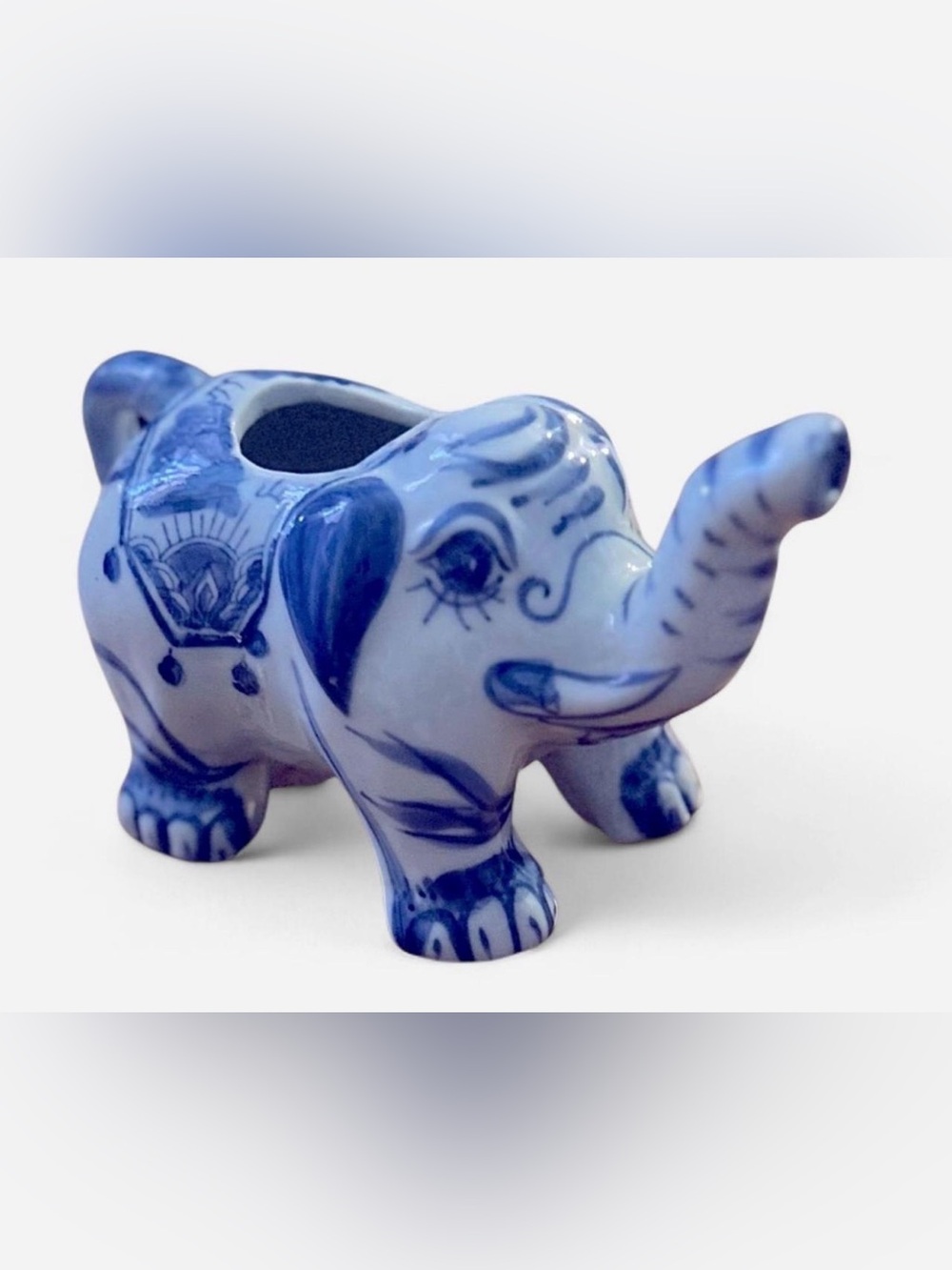 Blue Ceramic Elephant Figurine - Decorative Home Art